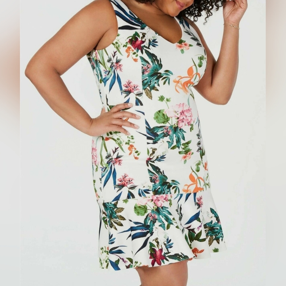 Dressbarn Taylor White/Blue Garden Floral Dress Romantic Flounce Hem 14 New